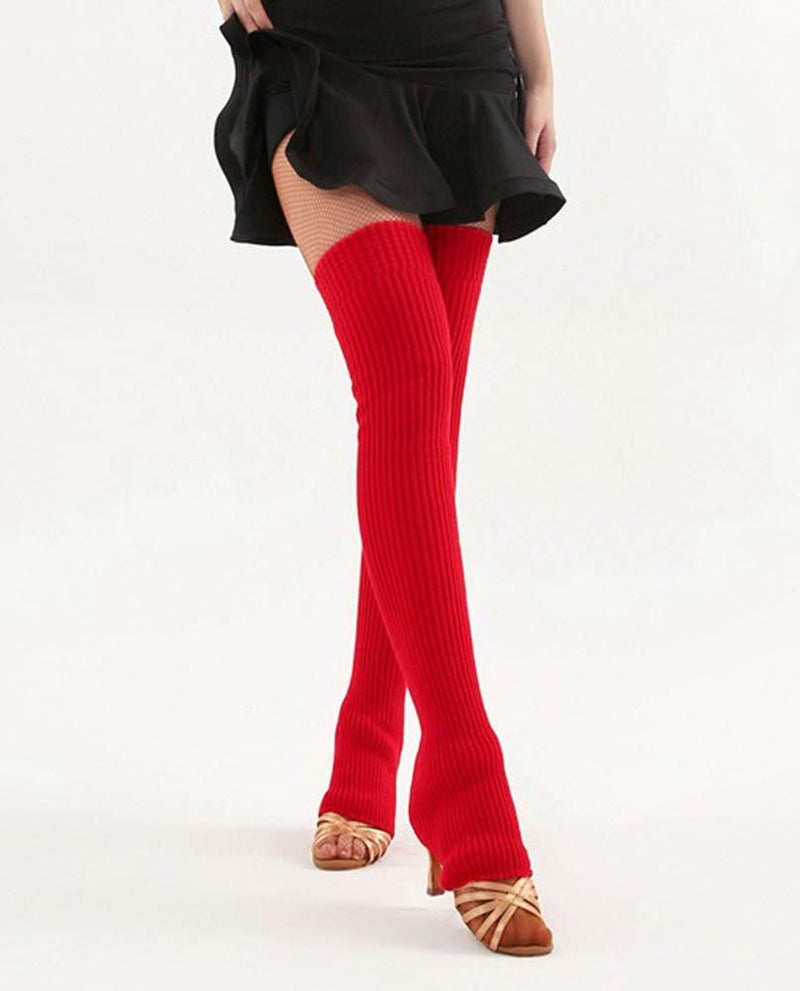 CHUNG Women's Over Knee Thigh High Warm Leg Warmers Stirrup Thermal 80s Long Socks Yoga Ballet Dance-Red - Image 4